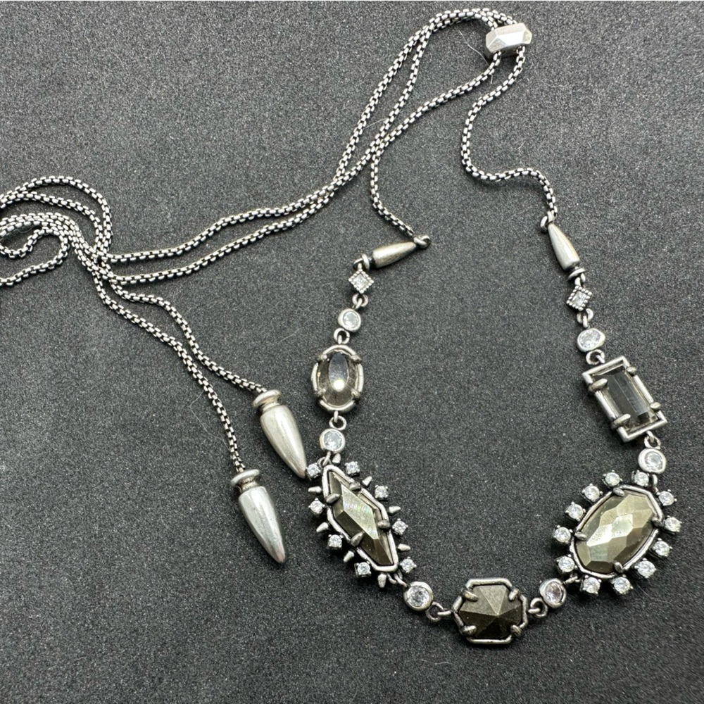 Kendra Scott June Necklace Antique Silver Pyrite